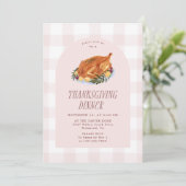 Gingham Truthahn Illustration Thanksgiving Dinner Einladung (Stehend Vorderseite)