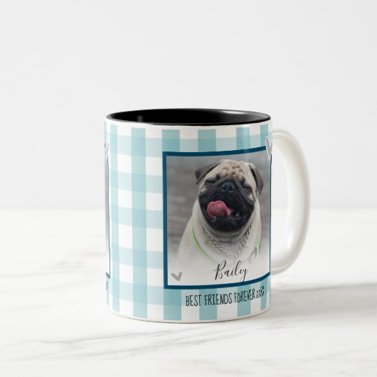 Gingham Two Foto Pet Name Custom Zweifarbige Tasse (VorderseiteRechts)