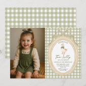 Gingham Two Silly Goose 2nd Birthday Photo Einladung (Vorne/Hinten)