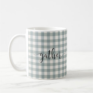 Gingham Typografy Kariert Script "Gather Country" Kaffeetasse
