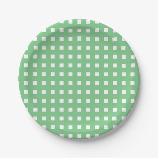 Gingham überprüfter Stamm-Grünbuch-Teller Pappteller (Vorderseite)