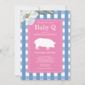 Gingham und Pig Baby Q Baby Dusche Einladung (Vorderseite)