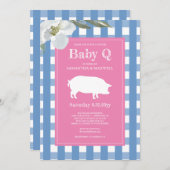 Gingham und Pig Baby Q Baby Dusche Einladung (Vorne/Hinten)