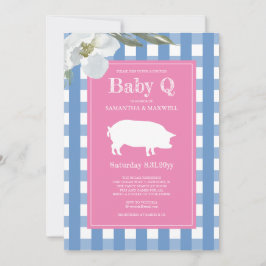 Gingham und Pig Baby Q Baby Dusche Einladung
