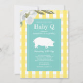 Gingham und Pig Baby Q Baby Dusche Einladung (Vorderseite)