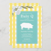 Gingham und Pig Baby Q Baby Dusche Einladung (Vorne/Hinten)