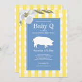 Gingham und Pig Baby Q Baby Dusche Einladung (Vorne/Hinten)