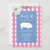 Gingham und Pig Baby Q Baby Dusche Einladung (Vorderseite)