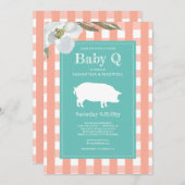 Gingham und Pig Baby Q Baby Dusche Einladung (Vorne/Hinten)