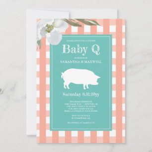 Gingham und Pig Baby Q Baby Dusche Einladung