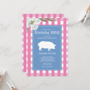 Gingham und Pig Pink zum Geburtstag Einladung