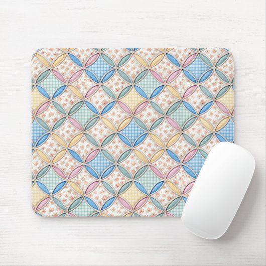 Gingham- und Print-Kathedralenfenster-Quilt-Design Mousepad (Mit Mouse)