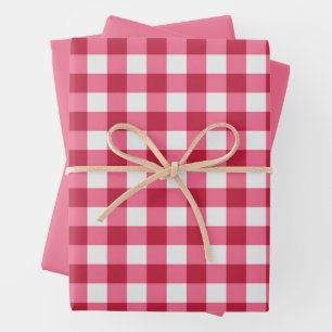Gingham und Solid Dark Pink Wrapping Paper Geschenkpapier Set