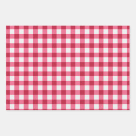 Gingham und Solid Dark Pink Wrapping Paper Geschenkpapier Set