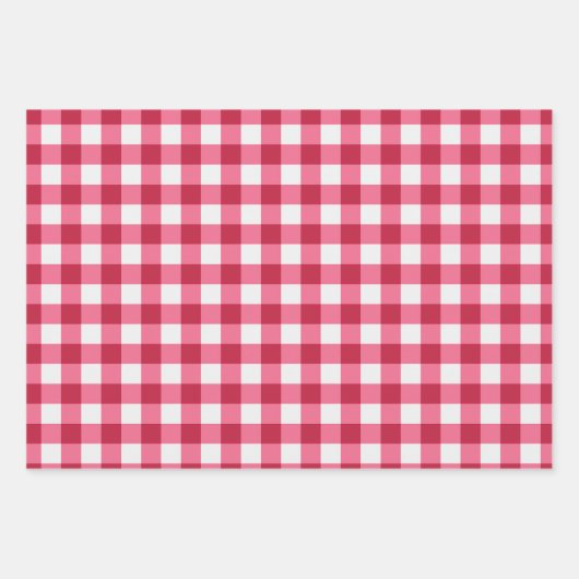 Gingham und Solid Dark Pink Wrapping Paper Geschenkpapier Set (Vorderseite)