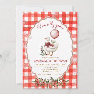 Gingham Verrückte Gans 1. Geburtstag Winter Weihna Einladung