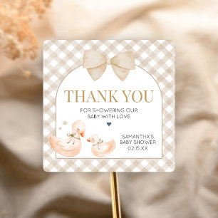 Gingham Verrückte Gans Baby Shower Quadratischer Aufkleber