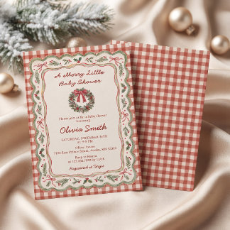 Gingham Vintage Weihnachts-Baby-Party Einladung