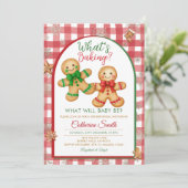 Gingham Was backt Gingerbread Geschlechterenthüllu Einladung (Stehend Vorderseite)