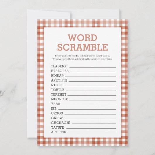 Gingham Watercolor Baby Shower Game Card Einladung (Rückseite)