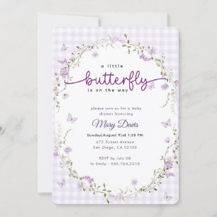 Gingham Watercolor Lavendel Schmetterling Baby Sho Einladung