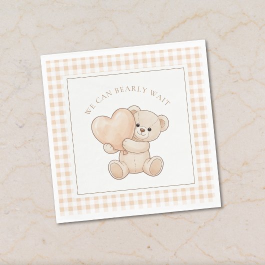 Gingham We Can Bearly Wait Baby Shower Napkins Serviette