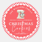 Gingham-Weihnachtsplätzchen-Backwaren-Label Runder Aufkleber (Vorderseite)