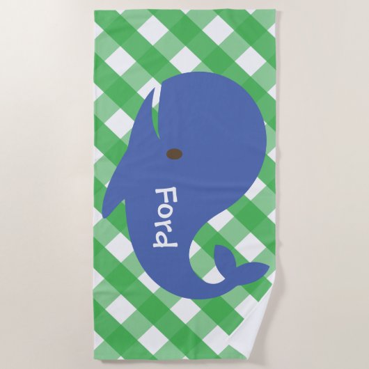 Gingham Whale Personalisiert Beach Handtuch (Vorderseite)