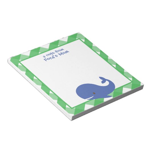 Gingham Whale Personalisiert Notepad Notizblock (angewinkelt)