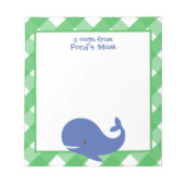 Gingham Whale Personalisiert Notepad Notizblock (Vorderseite)