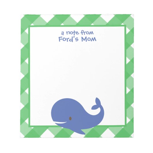 Gingham Whale Personalisiert Notepad Notizblock (Vorderseite)