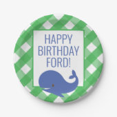 Gingham Whale Personalisiert Party Teller (Vorderseite)