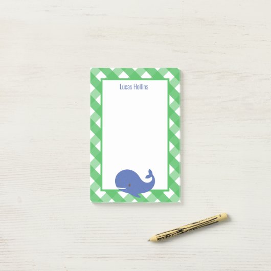 Gingham Whale Personalisiert Post-it Notepad Post-it Klebezettel (Auf Schreibtisch)