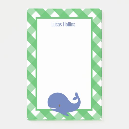 Gingham Whale Personalisiert Post-it Notepad Post-it Klebezettel (Vorderseite)