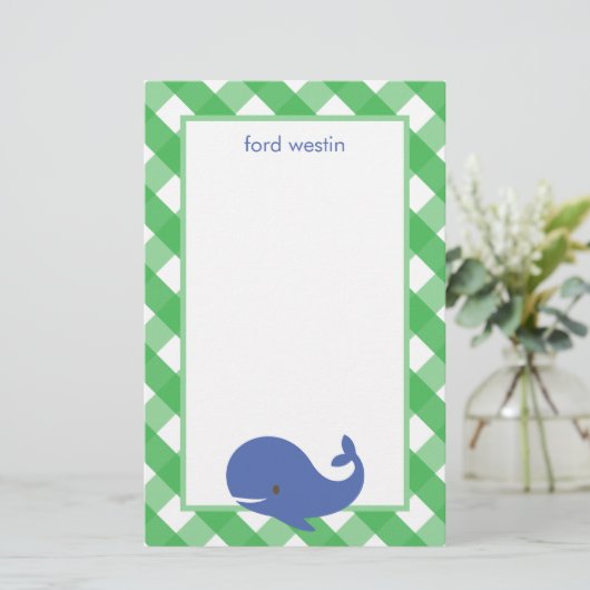 Gingham Whale Personalisiert Stationery (Stehend Vorderseite)