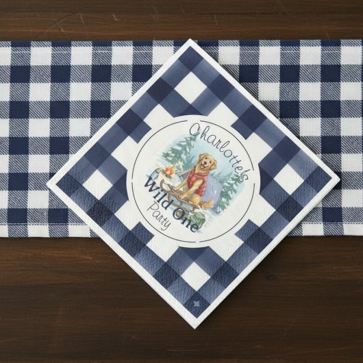 Gingham Wild One Golden Retriever 1. Geburtstag Serviette