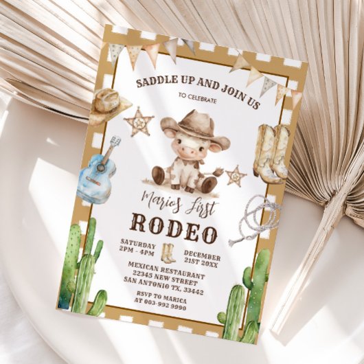 Gingham Wild West My First Rodeo Cowboy Birthday Einladung