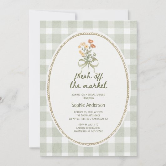 Gingham Wildblume aus dem Brautparty des Marktes Einladung (Vorderseite)