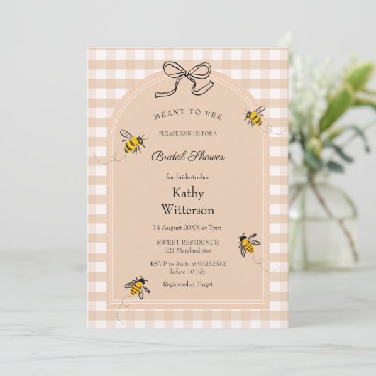 Gingham will Bridal Dusche einladen Einladung (Stehend Vorderseite)