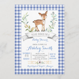 Gingham Woodland Hirsche Baby Dusche Einladung