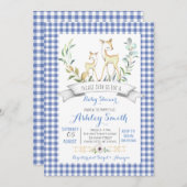 Gingham Woodland Hirsche Baby Dusche Einladung (Vorne/Hinten)