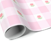 Gingham Wrapping Papier Pastel Pink mit Tulip Geschenkpapier (Rolleneckpunkt)