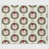 Gingham Wreath Watercolor Christmas Geschenkpapier (Flach)