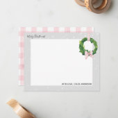 Gingham Wreath Zuhause für die Holidays-Mitteilung Mitteilungskarte (Vorderseite/Rückseite Beispiel)