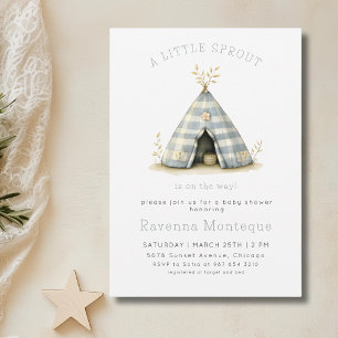 Gingham-Zelt Kleiner Spross Sauber Baby Shower Einladung