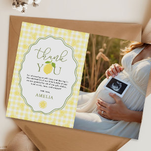 Gingham-Zitronen-Zitrus-Baby-Shower-Foto-Dankeschö Dankeskarte