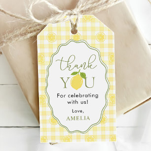 Gingham-Zitronen-Zitrus-Themen-Baby-Party Geschenkanhänger