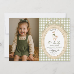 Gingham Zwei Alberne Gans 2. Geburtstagsfoto Einladung