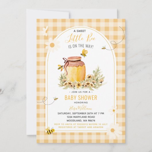 GinghamSweet Little Bee ist auf der Way Baby Showe Einladung (Vorderseite)