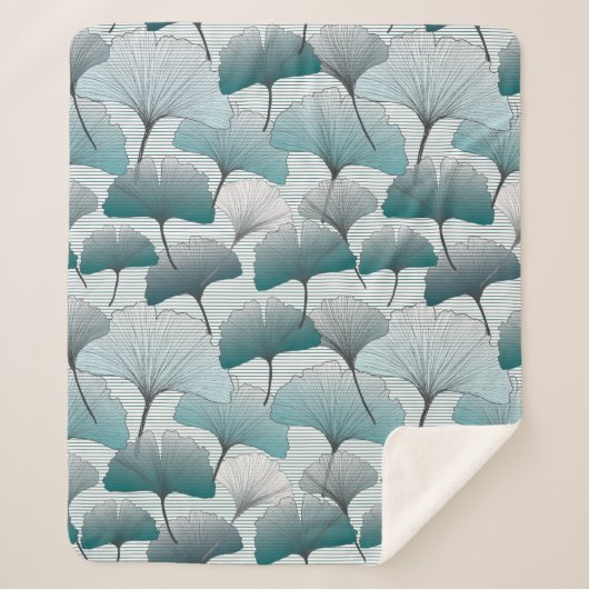 Gingko Biloba nahtlos blaue Farbmuster. Sherpadecke (Vorderseite)
